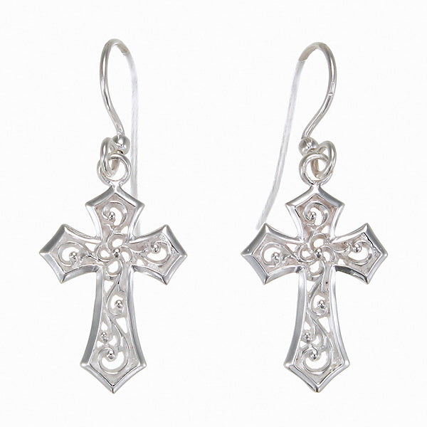 High Polish Silver Cross Earrings