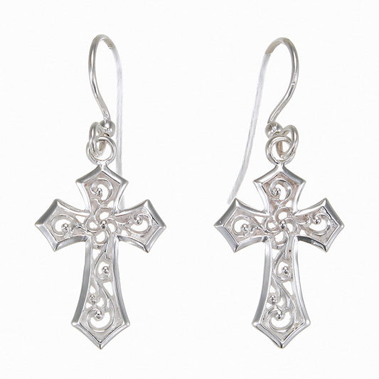 High Polish Silver Cross Earrings